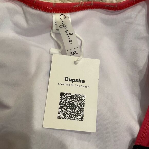 Cupshe Womens High Waist Bikini Bottom XXL Pink Black Floral Moderate Coverage - Picture 5 of 6